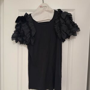 RED Valentino Black Ruffle Sleeve Tee